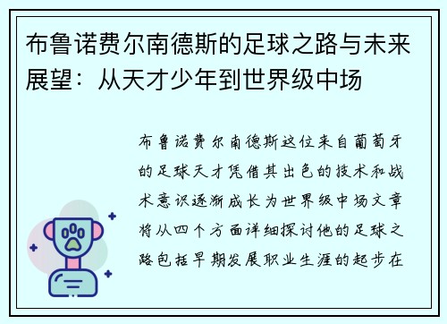 布鲁诺费尔南德斯的足球之路与未来展望：从天才少年到世界级中场