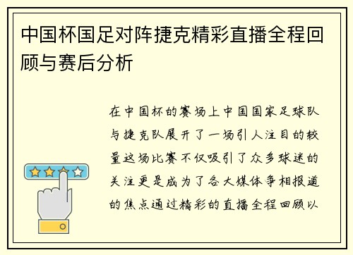 中国杯国足对阵捷克精彩直播全程回顾与赛后分析
