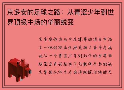 京多安的足球之路：从青涩少年到世界顶级中场的华丽蜕变